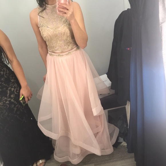 David’s Bridal Two Piece Pink Mesh Prom Dress - Picture 2 of 3